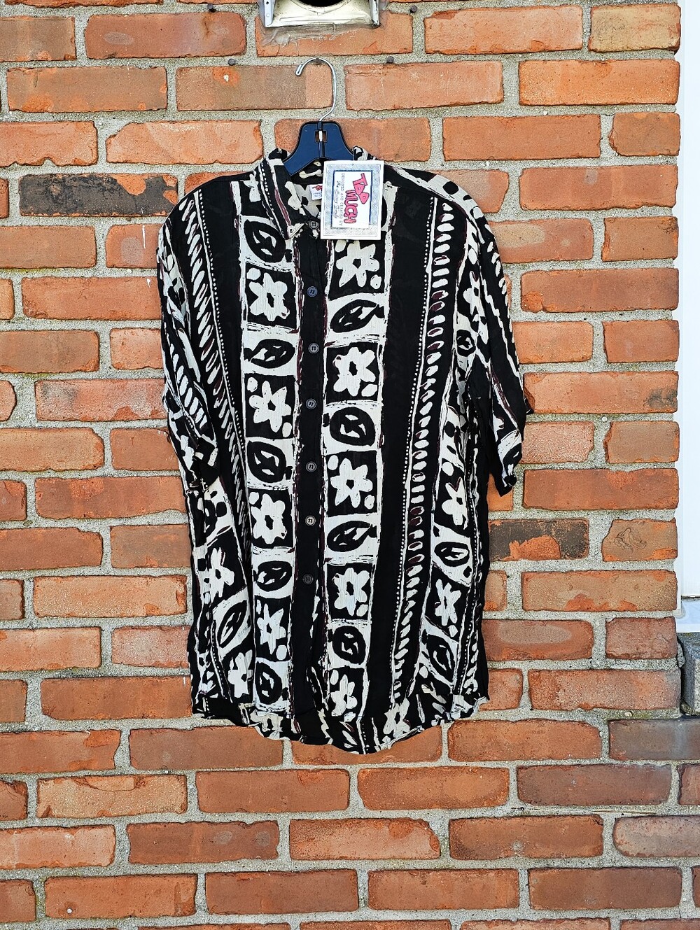 Vintage Too Much Abstract Geometric Rayon Button-Up Shirt Size Medium NWT